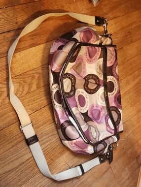 Coach Pink and Cream Signature Circle Crossbody Bag
